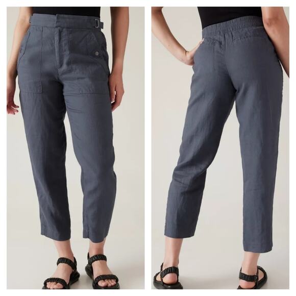 Athleta Voyager Linen Crop Pant size 12 Granite Blue #586941 - Picture 1 of 7